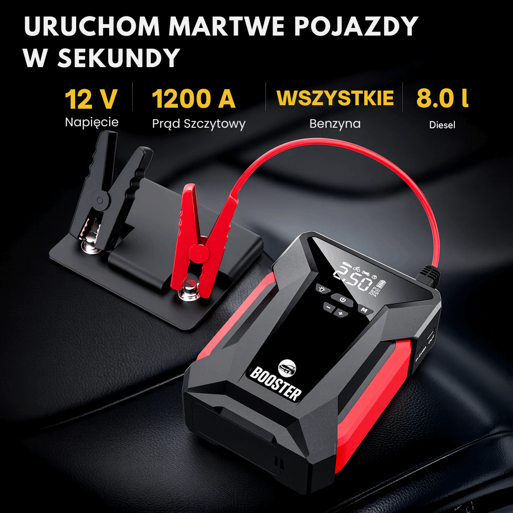 Rozrusznik Samochodowy 4w1 z kompresorem i latarką