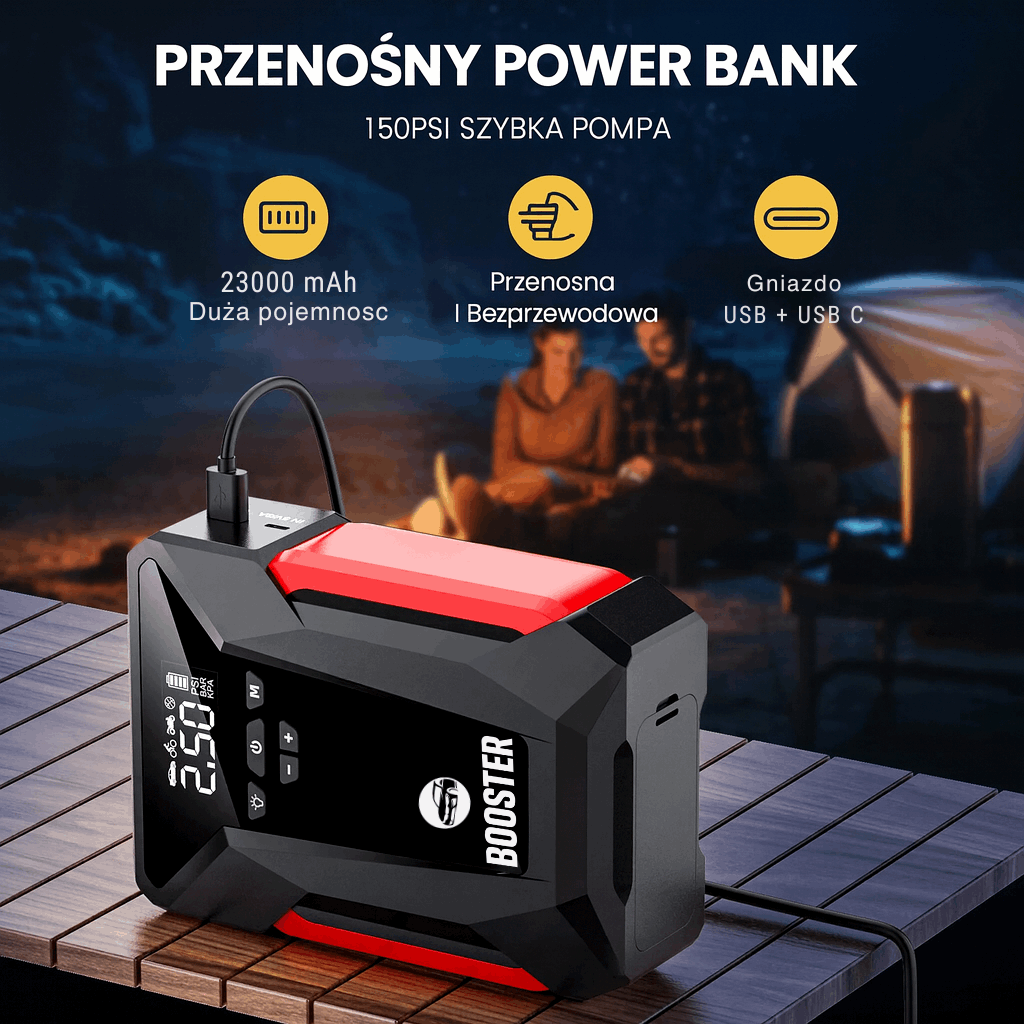 Rozrusznik Samochodowy 4w1 z kompresorem i latarką