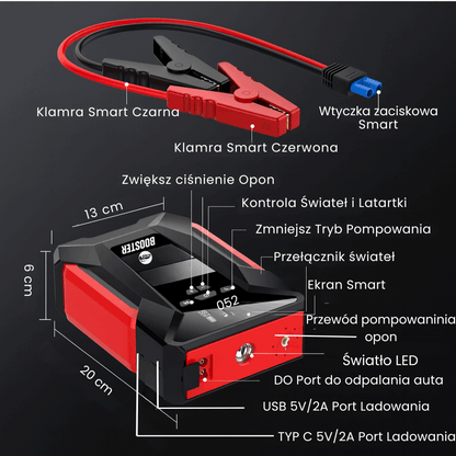 Rozrusznik Samochodowy 4w1 z kompresorem i latarką