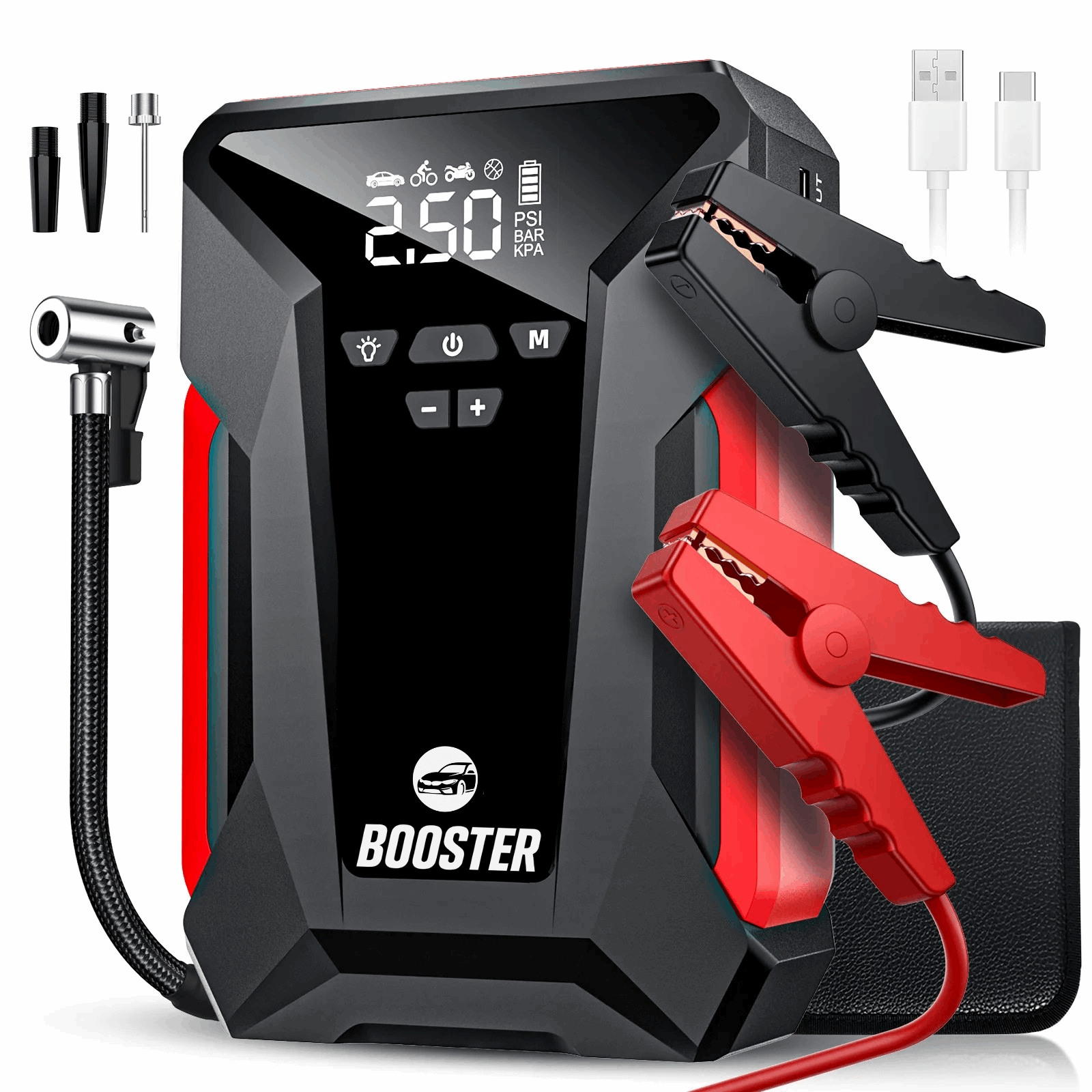 Rozrusznik Samochodowy 4w1 z kompresorem i latarką